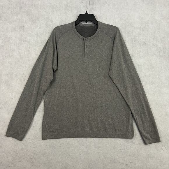 Lululemon Metal Vent Tech Shirt Mens Large Gray Henley Long Sleeve - Picture 6 of 11